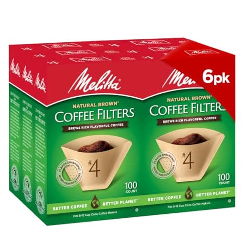 Melitta #4 Cone Coffee Filters, Natural Brown, 100 Count (Pack Of 6), 600 Total Filters - Fits all 8-12 Cup Cone Coffee Makers and Pour-Overs, Compostable, Tear-Resistant, Made in USA