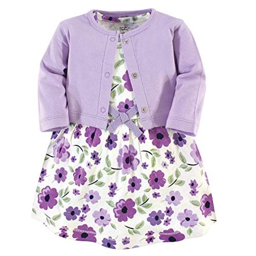 Touched by Nature baby girls Organic Cotton and Cardigan Casual Dress, Purple Garden, 3T US