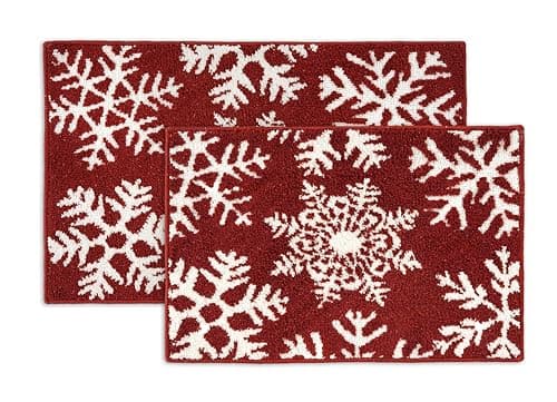 Christmas Bathroom Rugs Sets 2 Piece, Extra Soft & Absorbent, Premium Bath Mats For Bathroom, Non Slip Shower Mat, Machine Washable, Bath Mats For Bathroom Floor - 20" x 32"/17" x 24" - Snowflake