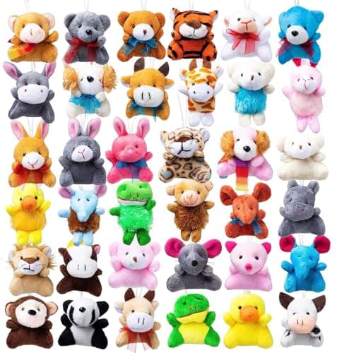 JOYIN 36 Pack Mini Animal Plush Toy Assortment (36 Units 3" Each),Bulk Stuffed Animals Party Favors for Kids, Small Animals Plush Keychain Decoration, Carnival Prizes, Valentine's Day Party Favors