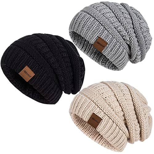 Hatromm Women's Beanie, Black+Oatmeal+Dark Grey, One Size