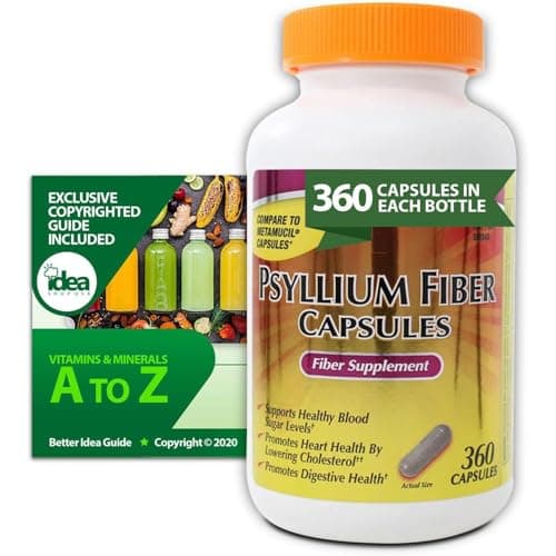 Psyllium Fiber Supplement, Digestive Health Supports Regularity 360 Capsules (1 Pack) Bundle with Exclusive Vitamins & Minerals - A to Z - Better Idea Guide