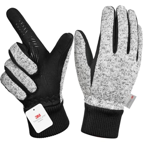 MOREOK Winter Gloves for Men/Women -10°F 3M Thinsulate Warm Touch Screen Snow Ski Bicycle Bike Gloves for Driving/Cycling/Running/Hiking-Gray-M