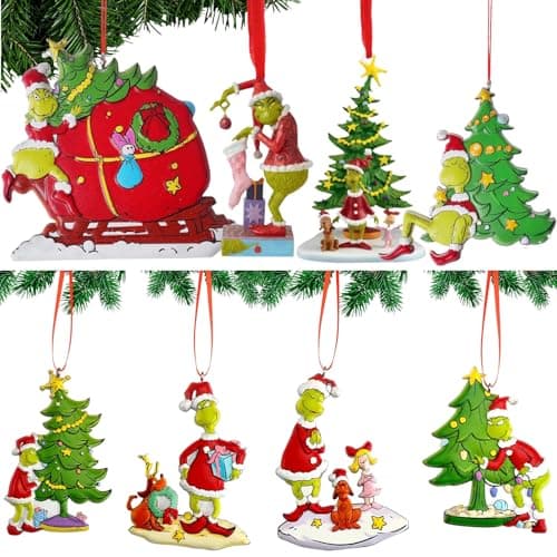 8 Pcs Christmas Tree Hanging Ornaments - How The Monster Stole Christmas Hanging Ornament Decorations, Funny Stole Christmas Tree Resin Pendant, for Home Party Holiday Decor