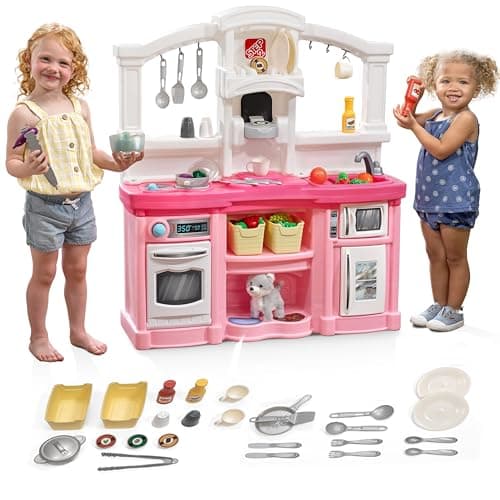 Step2 Fun with Friends Kids Kitchen Playset, Indoor/Outdoor Kitchenette, Interactive Play with Lights and Sounds, Durable Plastic, Includes 25 Piece Toy Accessories, Toddlers 2+ Years Old, Pink