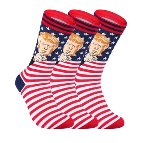SURGETIDE Trump Socks 3-Pack - Funny Donald Trump Gifts for Men Women, Patriotic MAGA American Flag Novelty Socks