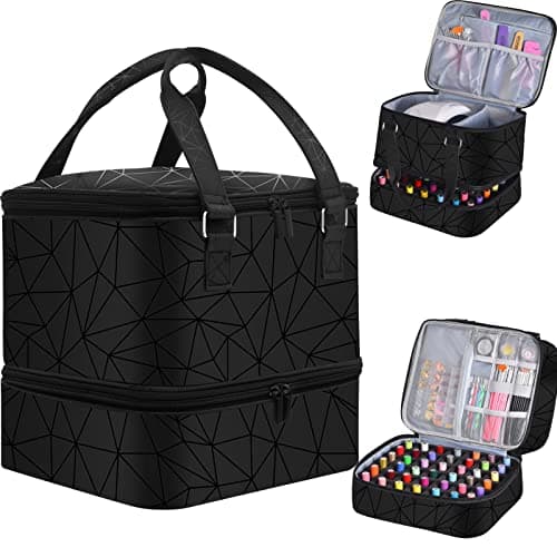 FCQQYWZ Nail Polish Organizer Case - Holds 42+ Bottles (15ml/0.5 fl.oz) and 1 Nail Lamp, Upgraded Double-layer Nail Polish Carrying Case Nail Polish Storage Bag with Handles (Black)