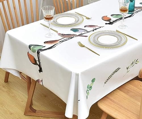 Yofori Wipeable Waterproof Tablecloth Vinyl Tablecloths for Rectangle Tables Heavy Duty PVC Tablecloth for Kitchen Dining Table(Birds, 54'' x 72'')