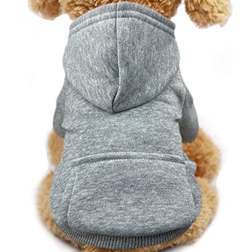 Jecikelon Winter Dog Hoodie Sweatshirts with Pockets Warm Dog Clothes for Small Dogs Chihuahua Coat Clothing Puppy Cat Custume (Medium, Grey)