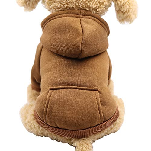 Jecikelon Winter Dog Hoodie Sweatshirts with Pockets Warm Dog Clothes for Small Dogs Chihuahua Coat Clothing Puppy Cat Custume (Coffee, Small)