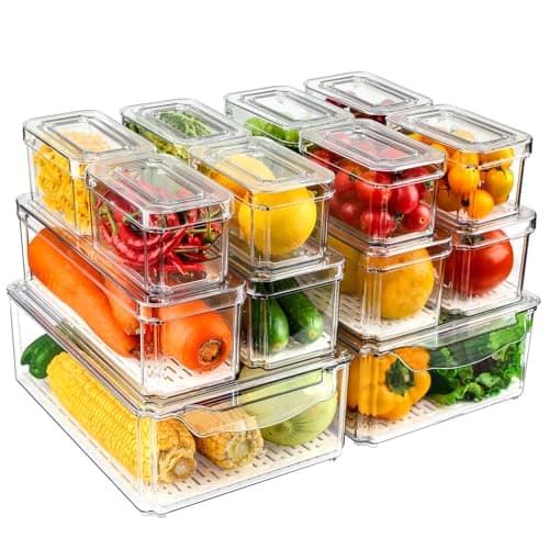 NISILIN 14 Pack Fridge Organizers and Storage - Refrigerator Organizer Bins with Lids, BPA-Free Fridge Organization, Fruit Storage Containers for Fridge, Vegetable, Food, Drinks, Cereals, Clear