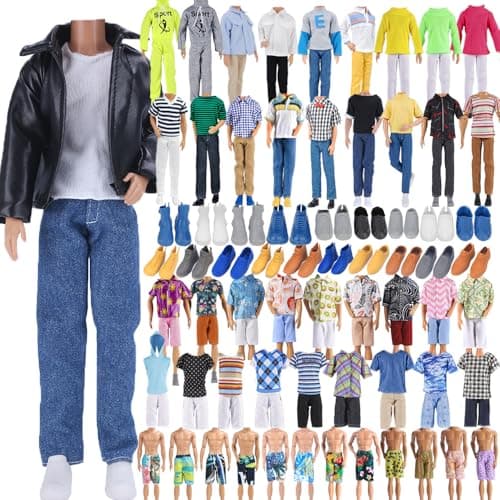 E-TING Fantastic Pack = 5 Sets Fashion Casual Wear Clothes Outfit for boy Doll Random Style (Leather Jacket + Casual Wear Clothes + Swimwear)