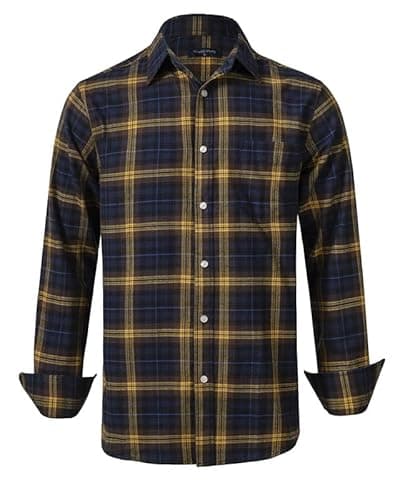 Double Pump Mens Flannel Shirts Cotton Long Sleeve Casual Regular Fit Button Down Plaid Shirts(FL282-XL)