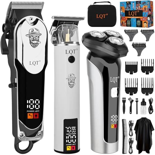 LQT Professional Barber Kit for Men, Cordless Hair Clipper, Trimmer & Rotary Shaver Set with LED Display, USB-C Rechargeable Battery,Precision Blades,Adjustable Speeds,Low Noise,Grooming Gifts for Men