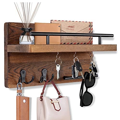 OurWarm Wall Mounted Key Holder/Hangers for Wall Decorative with 5 Key Hooks, Wooden Mail Rack Organizer with Shelf, Rustic Home Decor for Entryway Mudroom Hallway Office, Brown