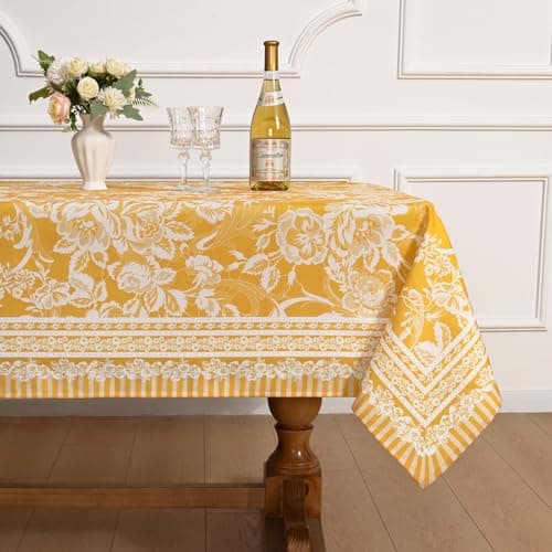 Alishomtll Table Cloth Rectangle Table 55x108, Spring Tablecloth Rectangular Waterproof, Washable Floral Tablecloth Heavy Duty for Indoor and Outdoor Table Decor, Yellow