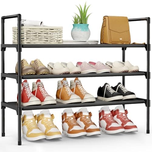 Kitsure Shoe Rack - 3-Tier Shoe Organizer, Shoe Rack for Closet, Entryway, Bedroom, Easy- Assembly Storage Shelf with Side Handles, 27.6" x 11.8" x 28.4", Black