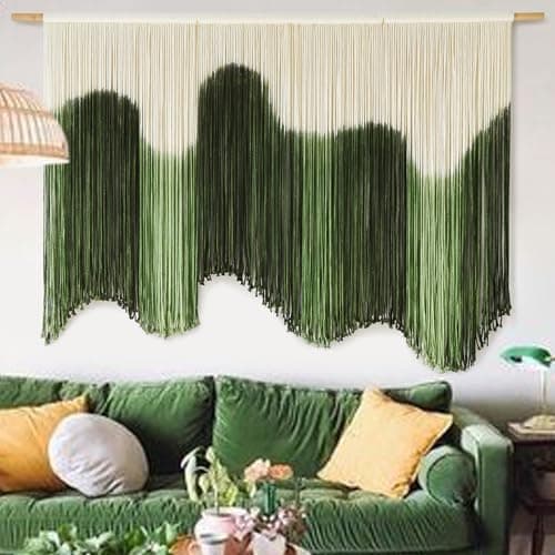 IOWER Large Macrame Wall Hanging Boho Wall Art Green Fiber Dip-Dyed Handmade Macrame Cord for Headboard Bedroom Living Room Fireplace 57" W x 39" L