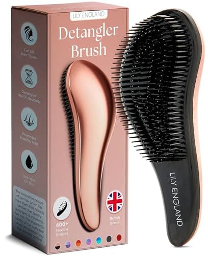 Lily England Detangler Brush for Curly Hair, Thick, Straight & Natural Hair - Gentle Detangling Hair Brush for Women, Kids & Toddlers with Flexible Bristles - Hairbrush for Wet & Dry Hair, Rose Gold