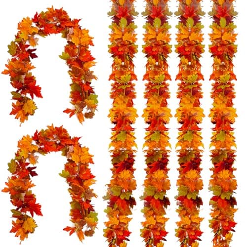 Joyhalo Fall Garland, 6 Pack 5.6FT Fall Leaves Garland for Mantle, Fall Leaf Garland Decoration, Outdoor Fall Garland Decor, Autumn Garland for Front Door Thanksgiving Fall Decor