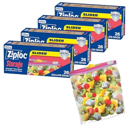 Ziploc Gallon Food Storage Slider Bags, Power Shield Technology for More Durability, 104 Bags Total