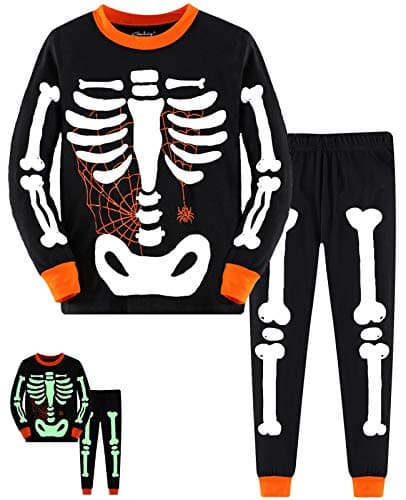 EULLA Boy's Halloween Pajamas Sets Toddler Boy's Glow in the dark Pjs skeleton Clothes Spider Sleepswear 100% Cotton (1-Skeleton,2T)