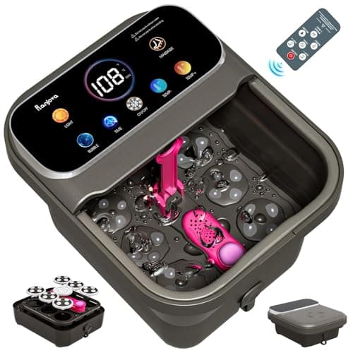 Ranjova Foot Spa Electric Rotary Massage, with Touchscreen Pro Color Display, Collapsible Foot Bath with Heat, Bubble,Remote Control, Temp Control, and 24 Motorized Shiatsu Massage Balls (Dark Grey)