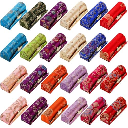 TOPZEA 24 PCS Lipstick Holder Case with Mirror, Lip stick Storage Case Mini Portable Floral Jewelry Holders Box Cosmetic Makeup Travel Cases for Purse, Party favor, Return Gifts, Random Colors