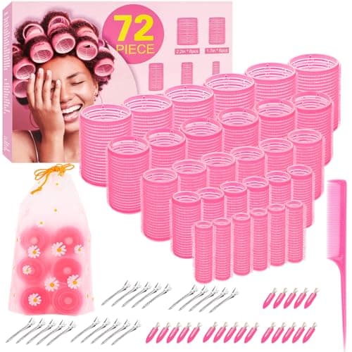 5 Size Hair Rollers, 72Pcs Roller Set, Hair Curlers for Blowout Look Long, Short Hair, Jumbo Large Big Small 30 Hair Rollers, 40 Roller Clips, Tail Comb, Storage Bag