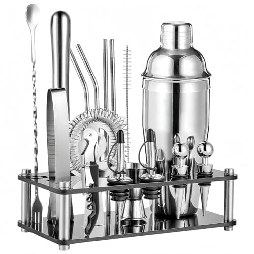 ARTFLY 18-Piece Professional Cocktail Shaker Set and Bartender Kit with Stand, Stainless Steel Bar Tools Gift Set with Muddler, Jigger, Mixing Spoon for Home Bar and Mixology