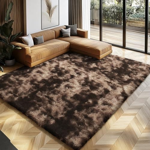 Shag Area Rugs for Bedroom Living Room,4X6 Ultra Soft Fluffy Area Rugs for Dorm,Indoor Carpet Nursery Rugs for Kids Girls Room Home Decor, Mottling Brown