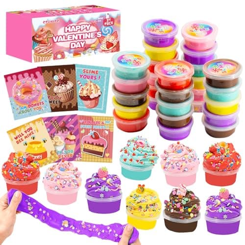 Valentines Day Gifts for Kids - 24 Pack Valentines Cards for Kid, Valentines Day Cards for Kids School, Valentines Slime Party Favors Classroom Exchange Party Favor Gift Supplies