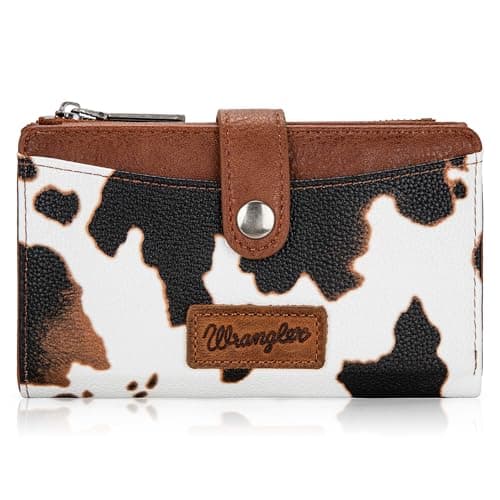 Wrangler Wallet for Women Cow Print Bifold Wallet Women's Wallets, Card Cases & Money Organizers Women Credit Card Wallet Brown Wallets for Women Female Cash Wallet with ID Window