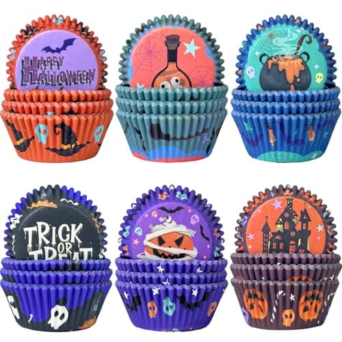qiqee Halloween 300PCS Standard Cupcake Liners Cupcake Cups 6 Designs Halloween Potion Cupcake Papers Baking Cups Cupcake Wrappers (Medium Size)