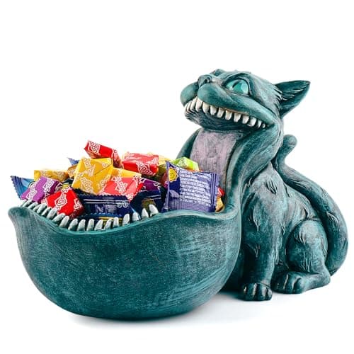 ehuoyan Halloween Candy Bowl Cute Cheshire Cat Statue Candy Dish for Office Desk Key Bowl for Entryway Table Indoor Planter Decorative Bowls for Home Big Mouth Cat Gifts