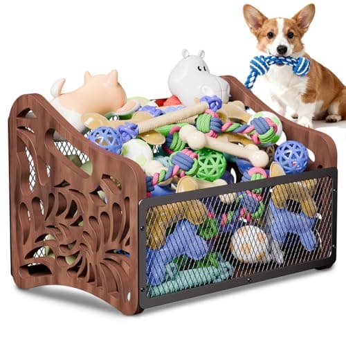handrong Large Dog Toy Basket,Wood Dog Toy Box,Cat Toy Basket Box,Dogs Toys Storage Bin,Pet Toys Baskets for Living Room Outdoors Organizing Storage