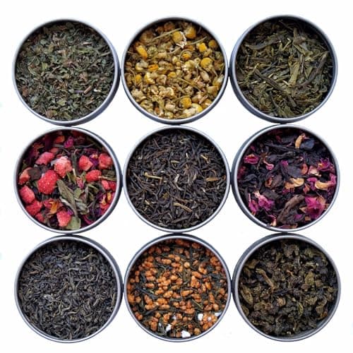 Heavenly Tea Leaves 9 Flavor Variety Pack, Loose Leaf Tea Sampler Gift Set (Approx. 90 Cups of Tea) - High to No Caffeine, Great Hot or Iced, Assortment of Green, Herbal, Black, & White Teas