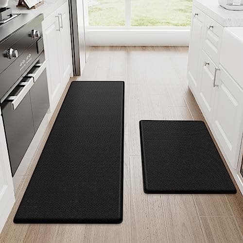 StepRite Kitchen Mats, 2PCS Kitchen Rugs, Cushioned Anti Fatigue Kitchen Mats for Floor, Non-Slip Standing Desk Mat, Waterproof Kitchen Rug Set for Kitchen, Floor, Office,17.3"×30"+17.3"×47",Black