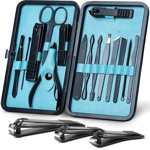 Utopia Care Manicure Kit Nail Clippers for Men and Women, 15 Piece Professional Stainless Steel Manicure Set with Nail Kit, Pedicure Kit and Nail Care Grooming Kit with Luxurious Travel Case - Black