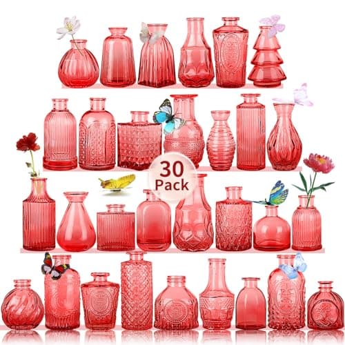 Glass Bud Vases Set of 30 pcs for Wedding,Home Decor,and Events,Mini Vases for Centerpieces and Gifts,Ideals for Candle Holders,Diffuse Bottles,Plant hydroponics Stations(Wine Red)