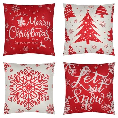 Christmas Throw Pillow Covers - 4 Packs Christmas Decorations Christmas Pillow Covers 18x18, Xmas Pillow Cases Christmas Decor for Sofa Couch