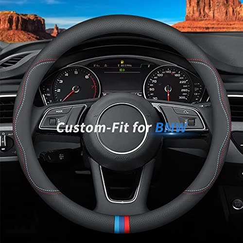 Deer Route Custom-Fit for BMW Steering Wheel Cover, Premium Leather Car Steering Wheel Cover with Logo, Non-Slip, Breathable, for BMW Accessories (C-Style,for BMW)