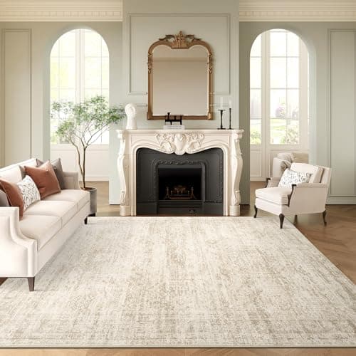 Soalmost Washable Area Rug 8x10, Large Soft Rugs for Living Room Vintage Beige Rug 8x10 Area Rugs for Bedroom Dining Room Non-Slip Stain Resistant Under Table Rug