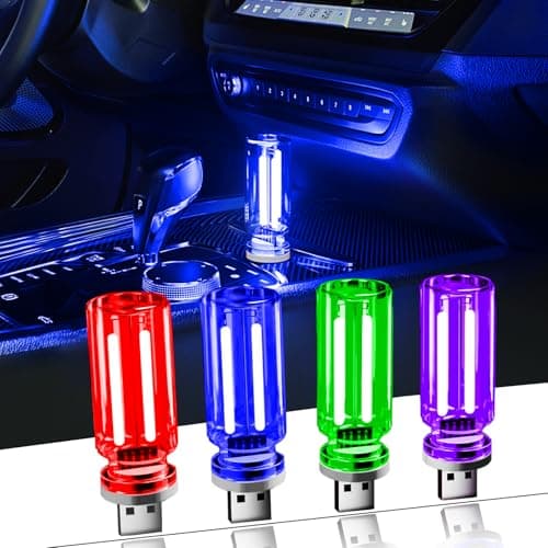 4 PCS Car USB Light Blub, Plug-in LED Ambient Lighting with Touch Dimming. The Brightness Can Be Adjusted Making It for Cars, Bedrooms, Hallways(1Red&1Blue&1Green&1Purple)