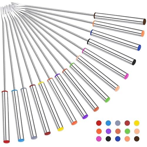 15pcs 9.6 Inch Fondue Sticks Stainless Steel Barbecue Fruit Dessert Forks with Heat Resistant Handle for Roast Meat Chocolate Dessert Cheese Marshmallows
