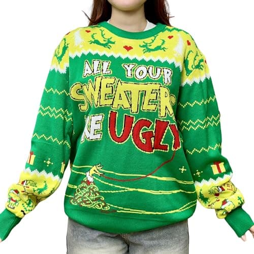 All Your Sweaters are Christmas Ugly Sweaters for Women - Funny Knitted Movie Christmas Sweater for Men – How Stole Xmas Ugly Sweater - Merry Xmas Unisex Seasonal Gifts for Friend (2XL)