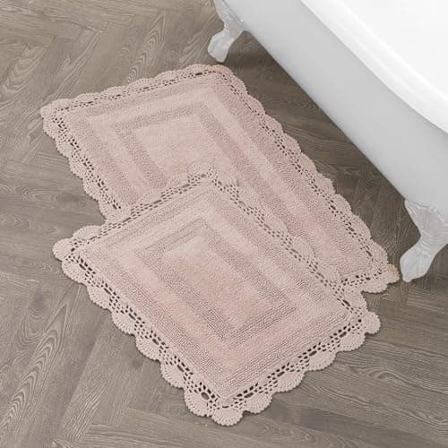 Laura Ashley Cotton XL Crochet Bath Rugs & Bath Mats, 17"x24"/21"x34", Dusty Pink