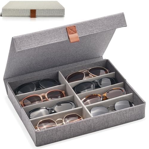 ZICOTO Beautiful Sunglass Storage Organizer For 8 Pairs - A Stylish Linen Case Protects and Displays All Your Glasses - The Perfect Storage Organizer To Hold Multiple Glasses Safe and Dust Free