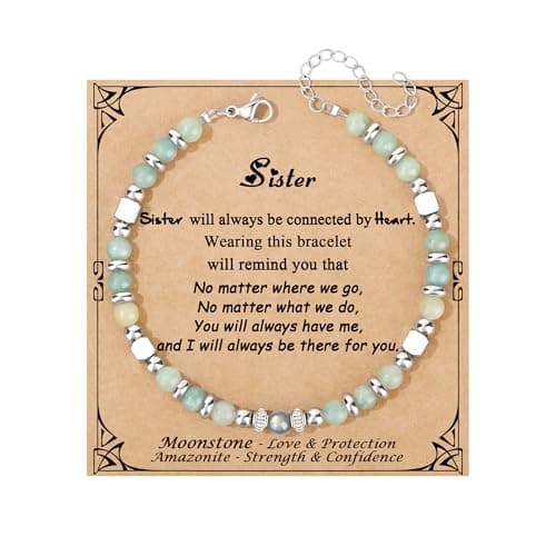 JoycuFF Sister Birthday Gifts, Christmas Valentines Mothers Day Birthday Gifts for Sister Amazonite Moonstone Bracelets for Women