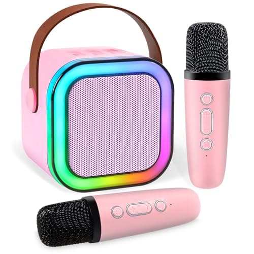 Mini Karaoke Machine,Portable Bluetooth Speaker with 2 Wireless Microphone for Kids Adults with Led Lights,Christmas Birthday Gifts for Girls Ages 4-12 Years Old Support USB/TF/AUX for Home Party，pink